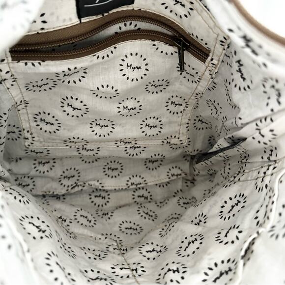 Myra Junoesque Brown Taupe Cream Mixed Media Stitched Crossbody Messenger Bag - Picture 11 of 11